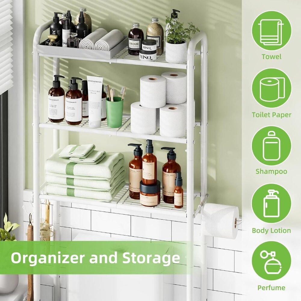 Space-Saving 3-Tier Bathroom Shelf with Integrated Paper Holder - Durable Design - Picture 4 of 6